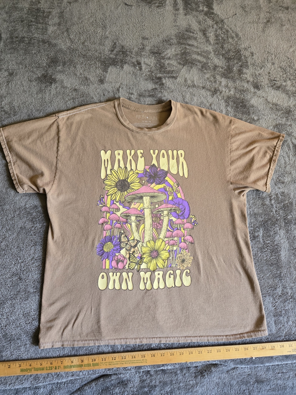 Fifth Sun Brown Tee with Yellow & Purple Mushroom Graphic